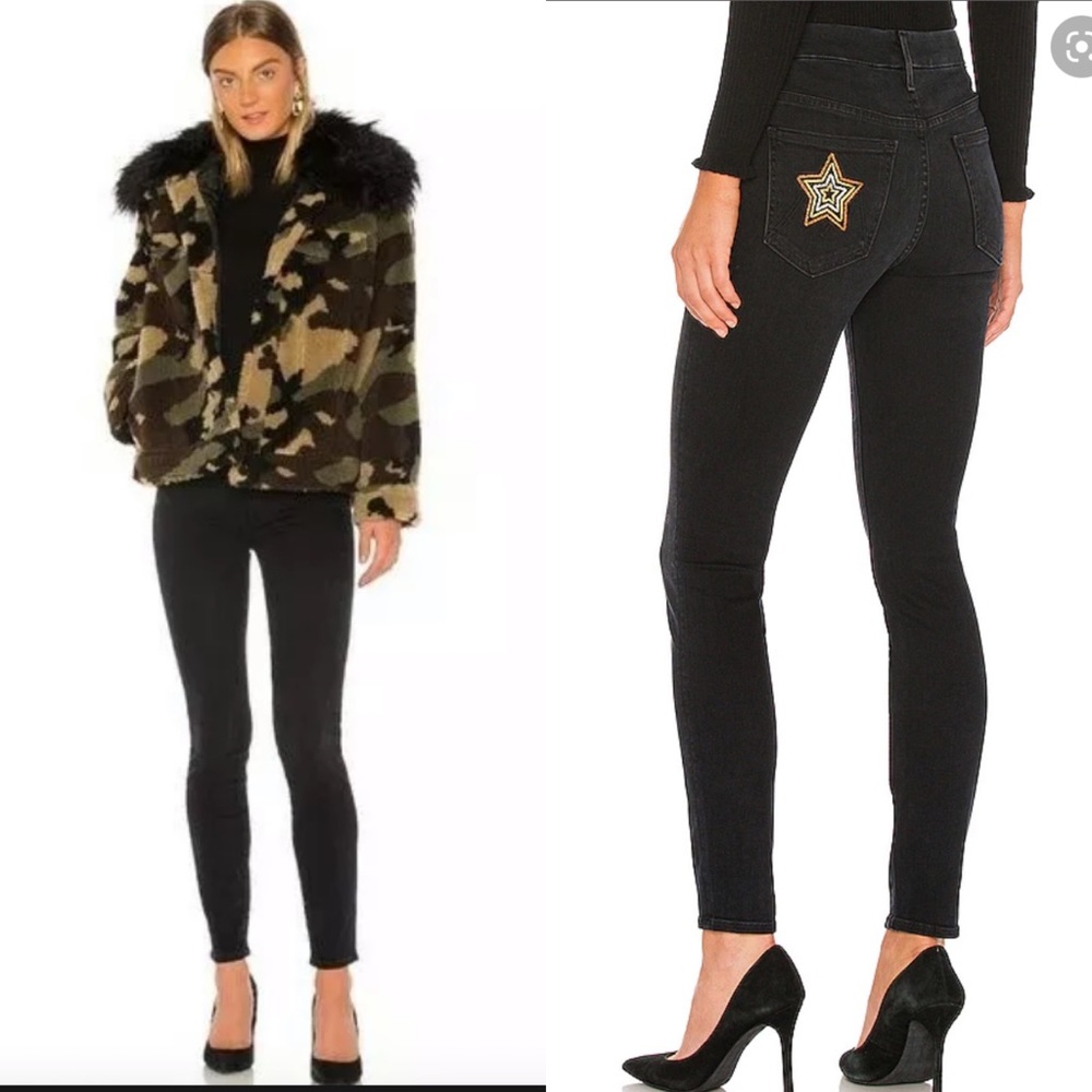 MOTHER Denim High Waisted Looker Blackbird Star Patch